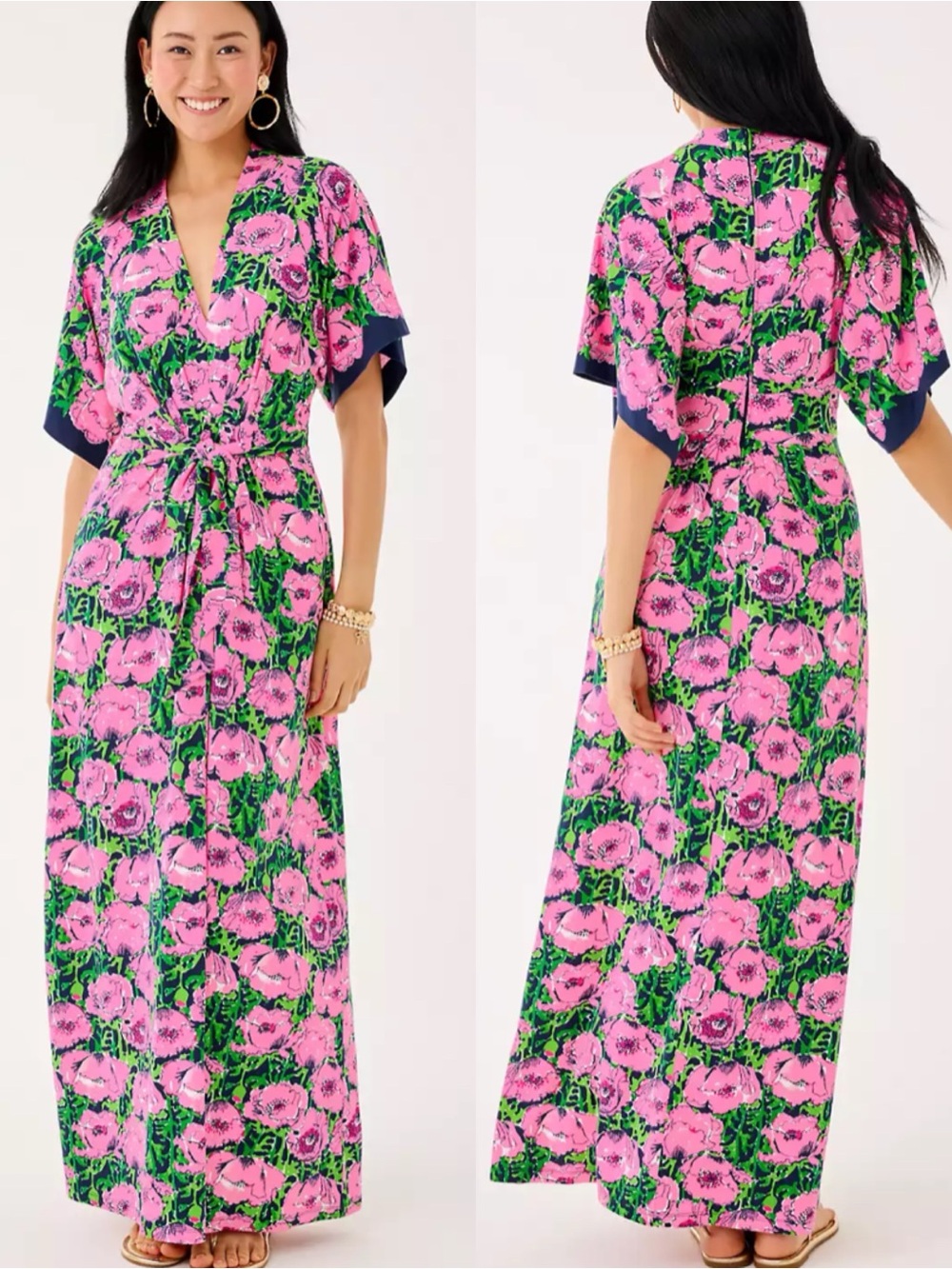 Size 12 NWT Lilly Pulitzer Wisteria V-Neck Maxi Dress in Low Tide Navy Florrie